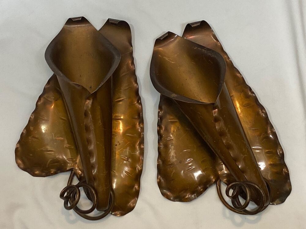 Two Gregorian Copper #803 Craftsmen Handmade Vintage Wall Pockets Sconces 9.5"H